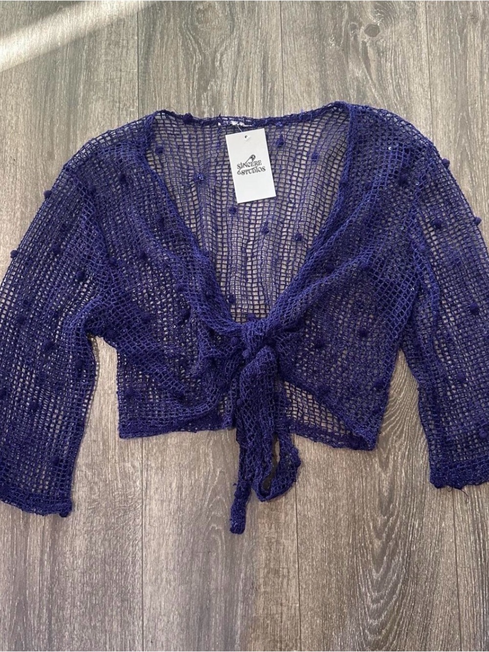Vintage purple knitted crochet tie front top